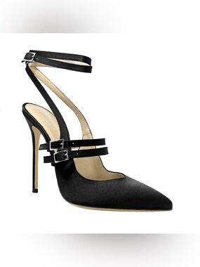IDENTITA-Caroline-Black Satin Stiletto Heels-100mm (4") Heel | Size EU 44